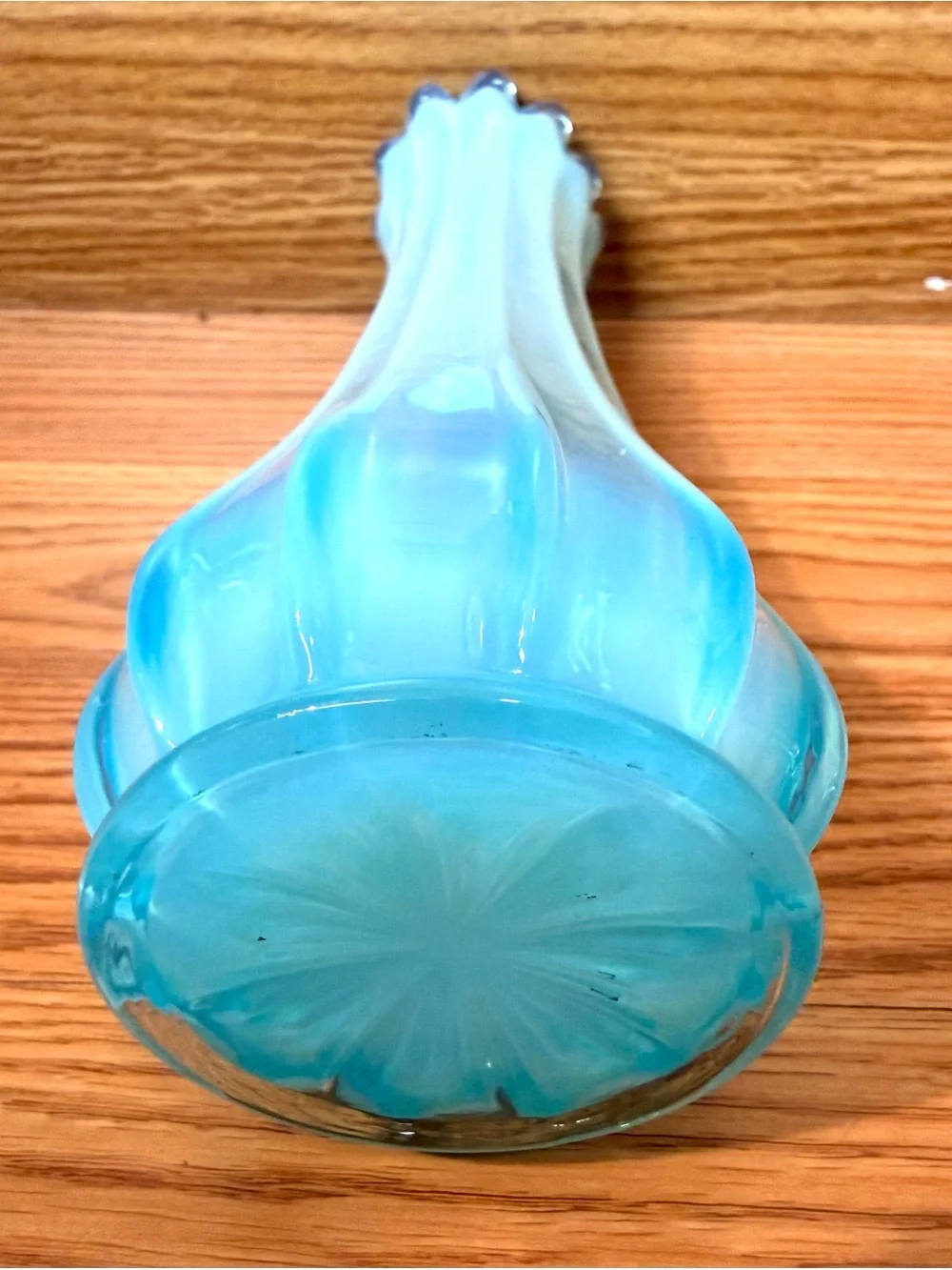 Vintage 12 Finger Fostoria Glass Co. Swung 1960's Vase Fostoria Blue Opalescent